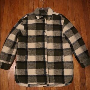 Madewell Plaid Teddy Jacket - Black, Cream, and Green